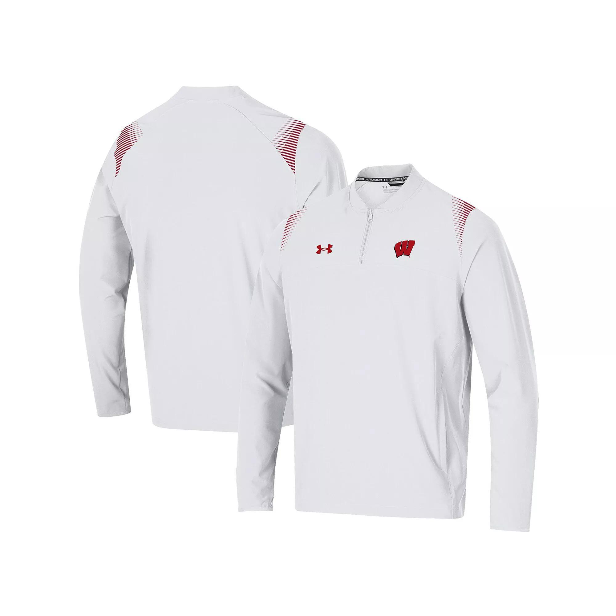 Men's Under Armour White Wisconsin Badgers 2021 Sideline Motivate Quarter-Zip Jacket,  Product Image