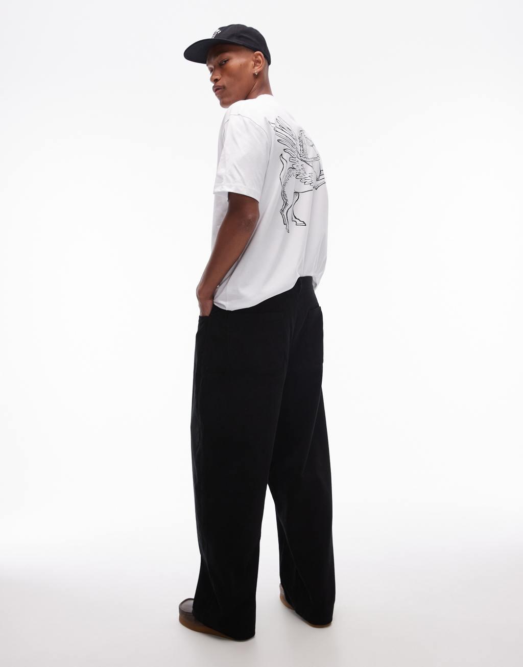 Topman wide leg cord trousers in black Product Image