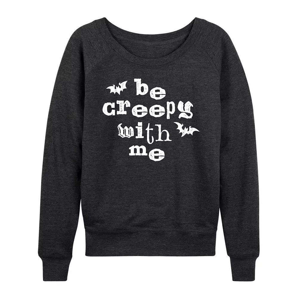 Women's Be Creepy With Me Bats French Terry Long Sleeve Tee, Size: XL, Heather Grey Product Image