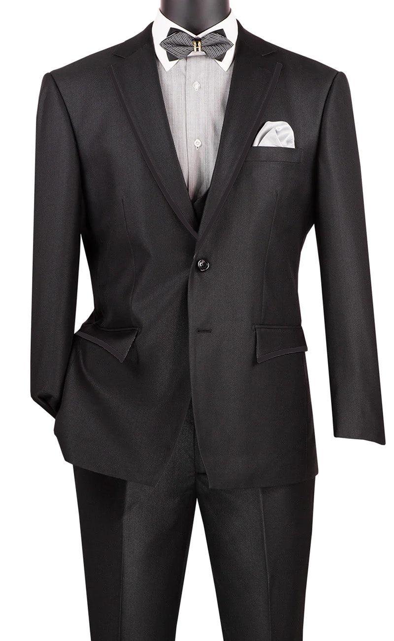 Birdseye Pattern Modern Fit 3 Piece Black Suit with Black Trim Product Image