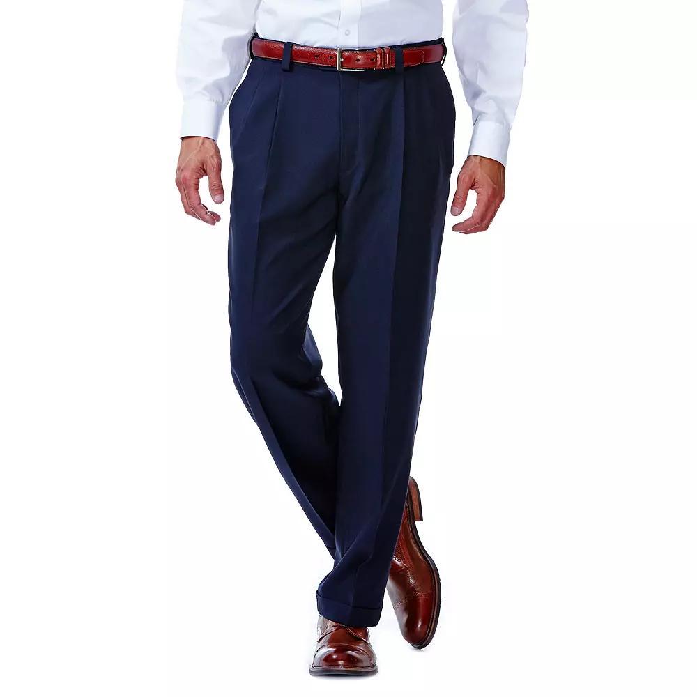 Men's Haggar® eCLo™ Stria Classic-Fit Hidden Expandable Waist Pleated Dress Pants, Size: 40X34, Blue Product Image