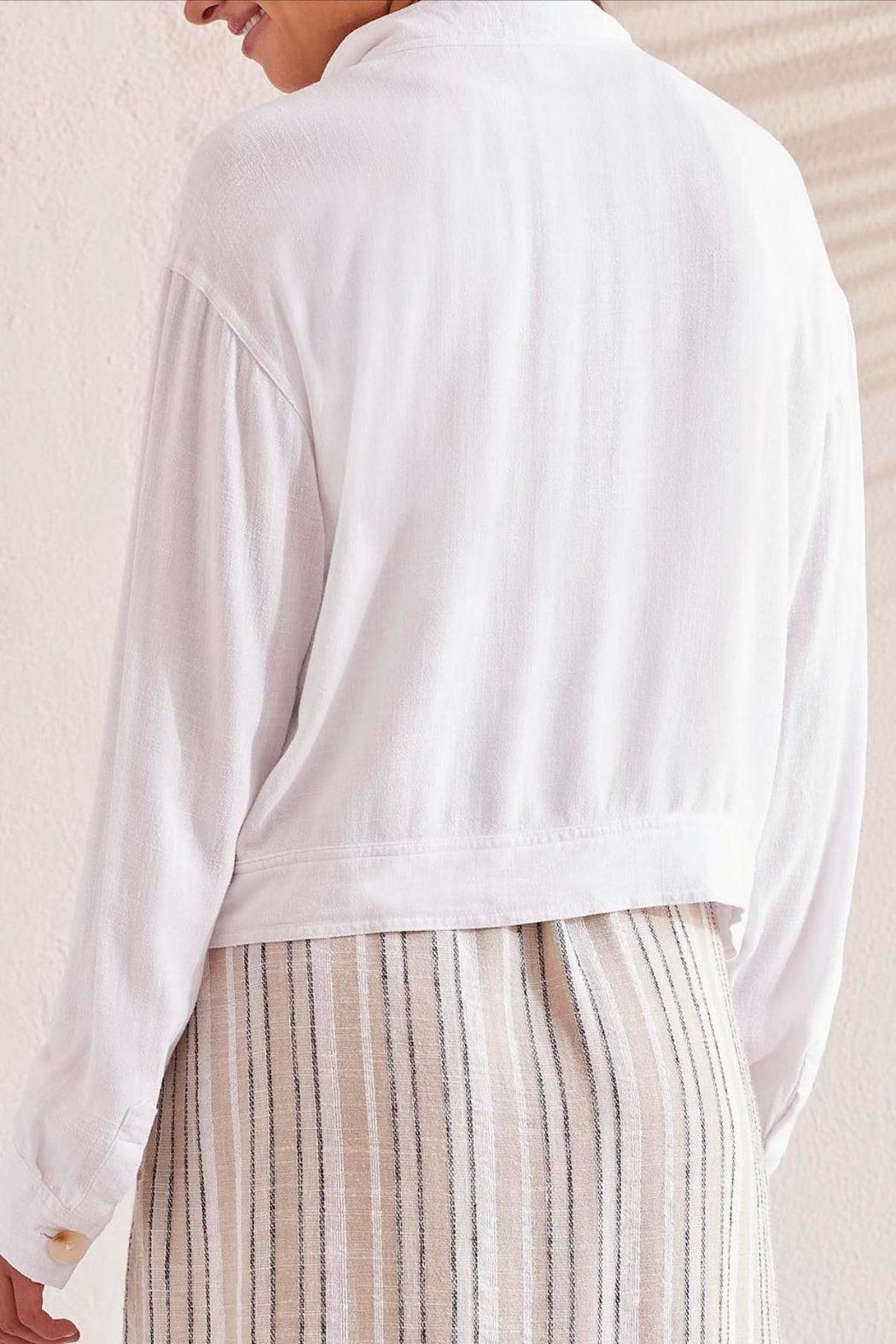 White Cropped Linen Jacket Product Image