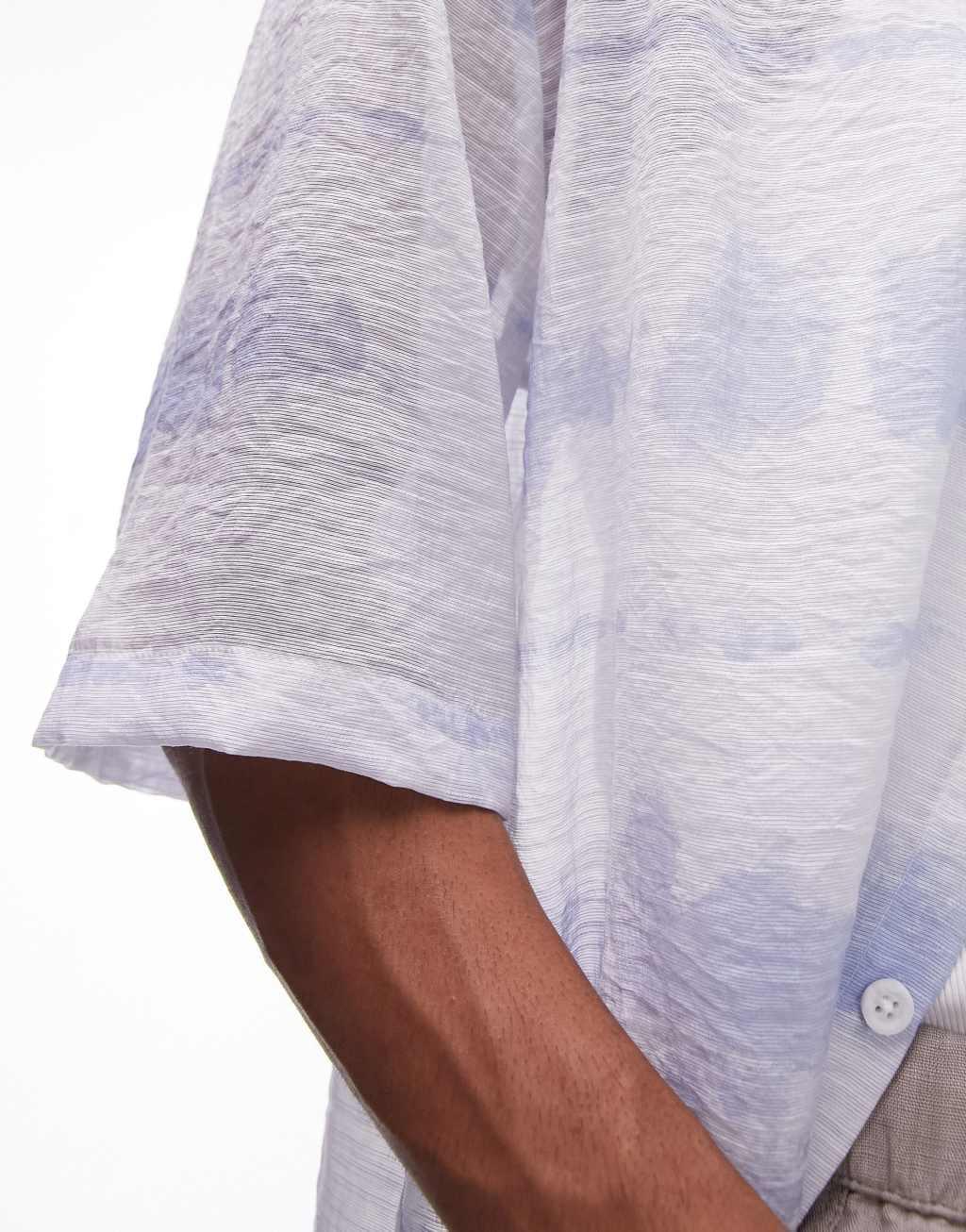 Topman short sleeve relaxed sheer printed sky shirt in multi Product Image