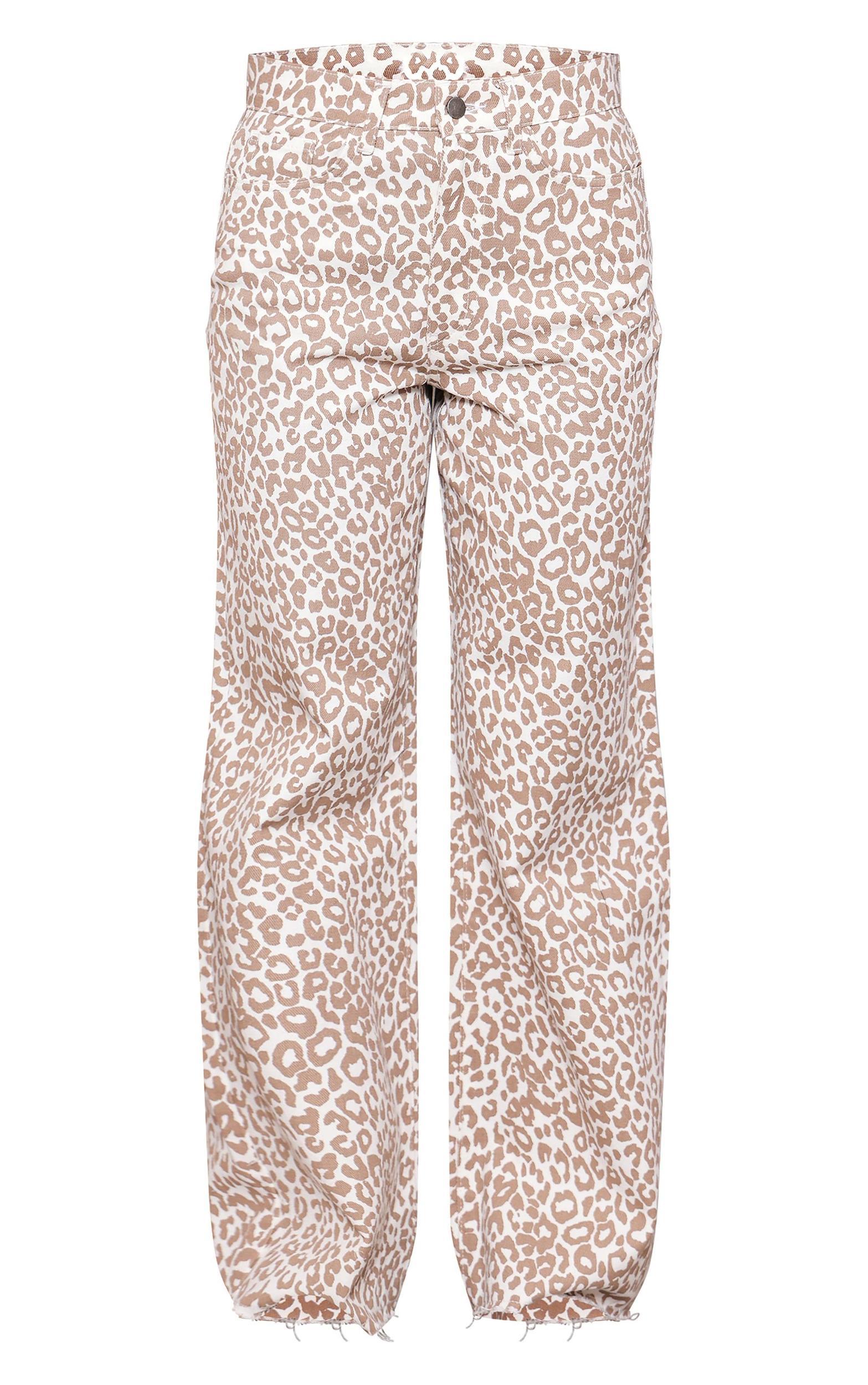 Beige Leopard Print Wide Leg Jeans Product Image