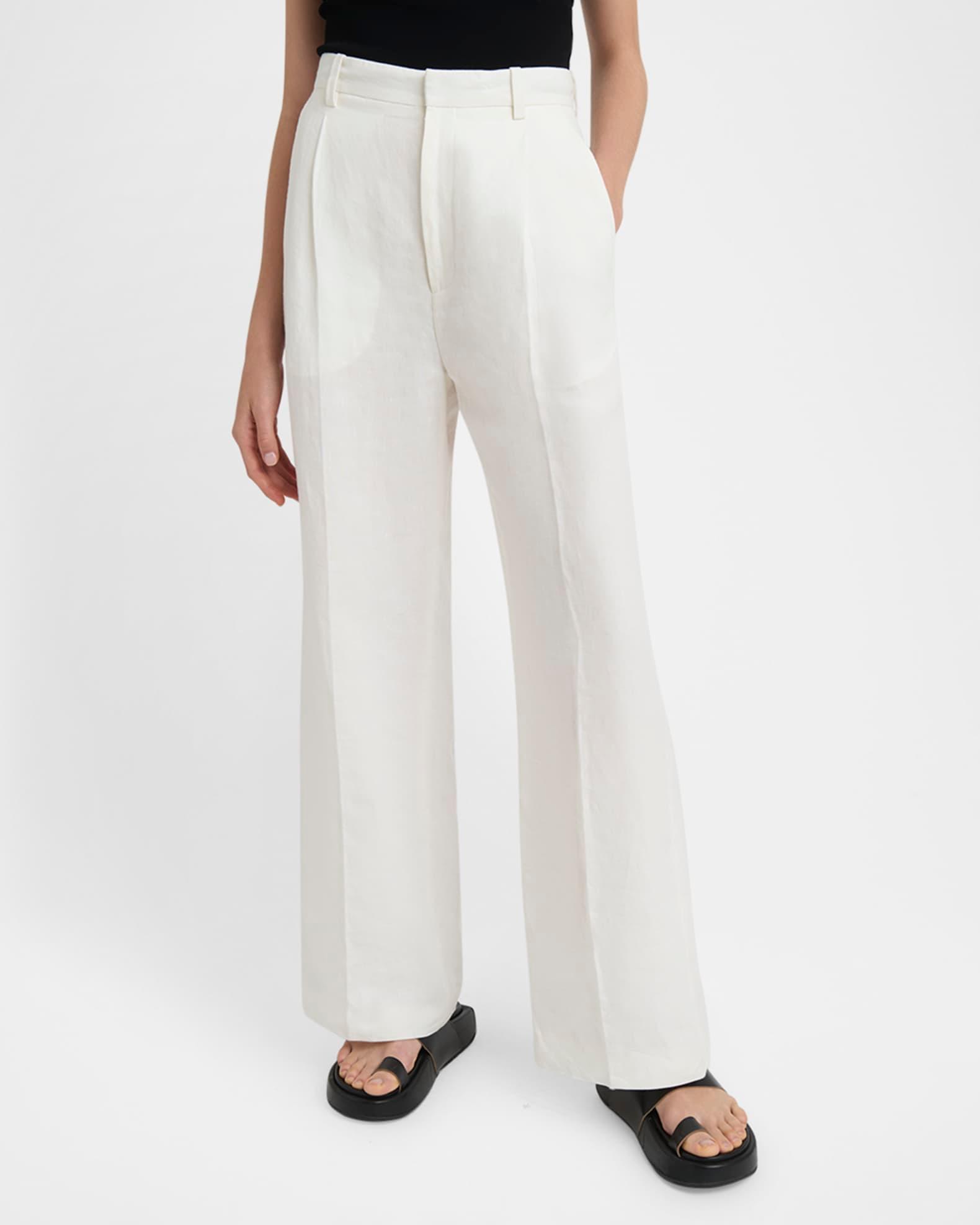 Pleated Wide-Leg Linen Trousers Product Image