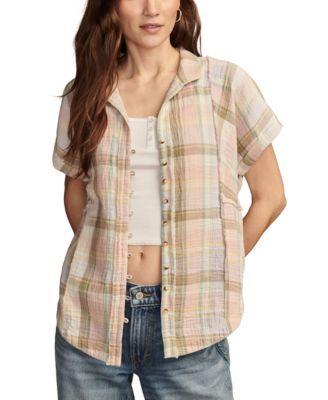 Lucky Brand Womens Plaid Cotton Short-Sleeve Beach Shirt Product Image