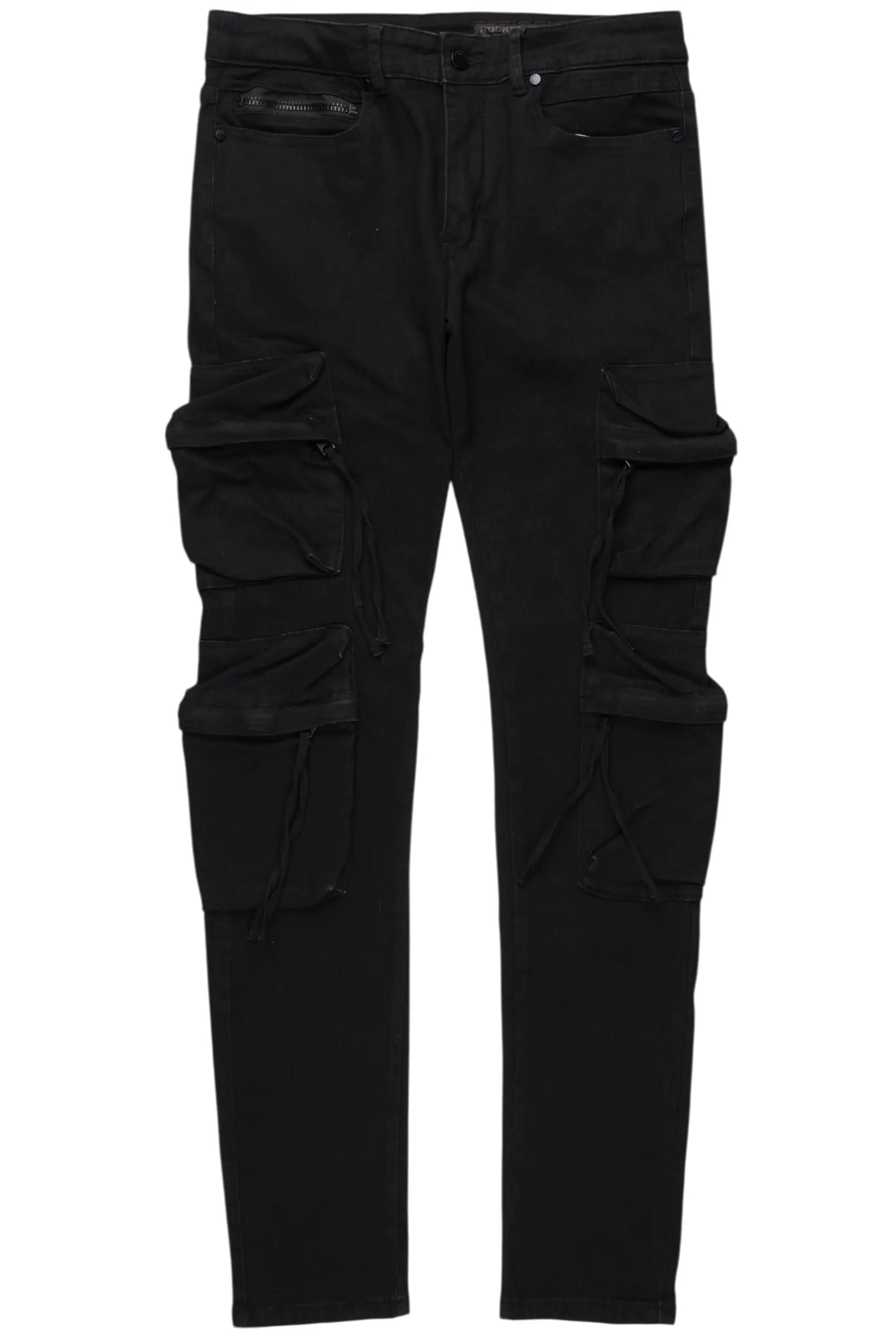 Rodion Jet Black Slim Fit Cargo Jean Male Product Image