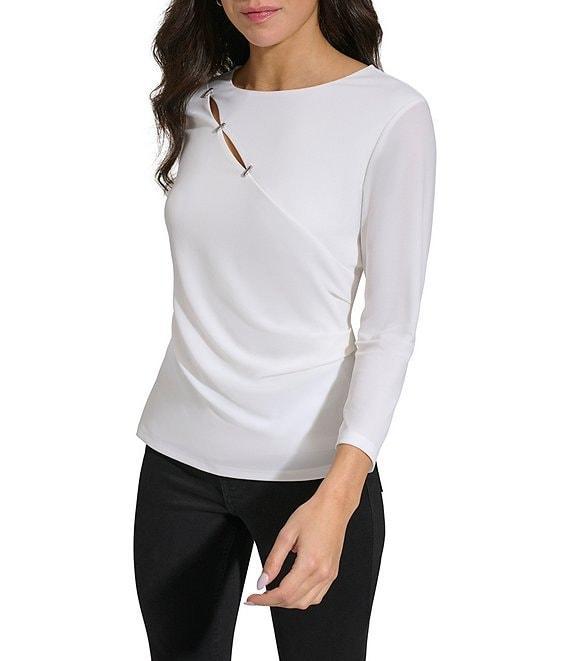 Calvin Klein 3/4 Sleeve Staple Hardware Cut Out Top Product Image