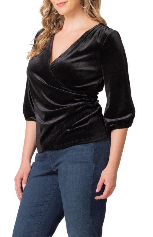 Odette Velvet Faux Wrap Top - Plus Product Image