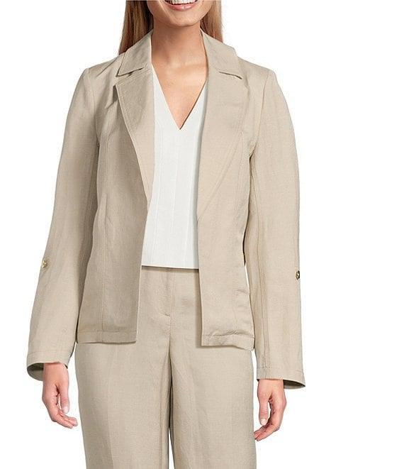 Kasper Linen Blend Notch Collar 3/4 Sleeve Open Seam Jacket Product Image