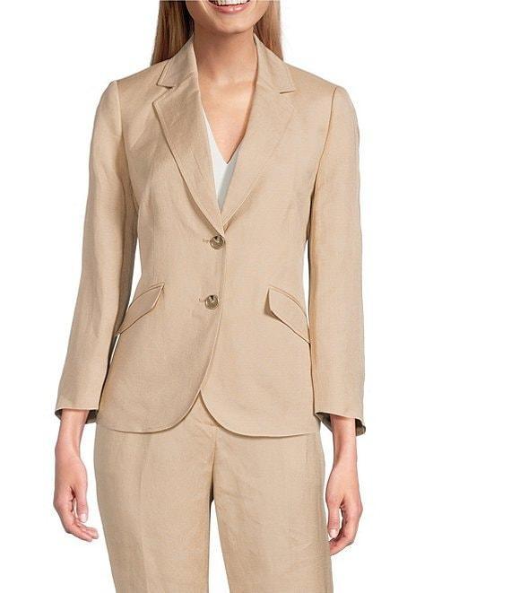 Kasper Refined Linen Blend 3/4 Sleeve Two-Button Jacket Product Image