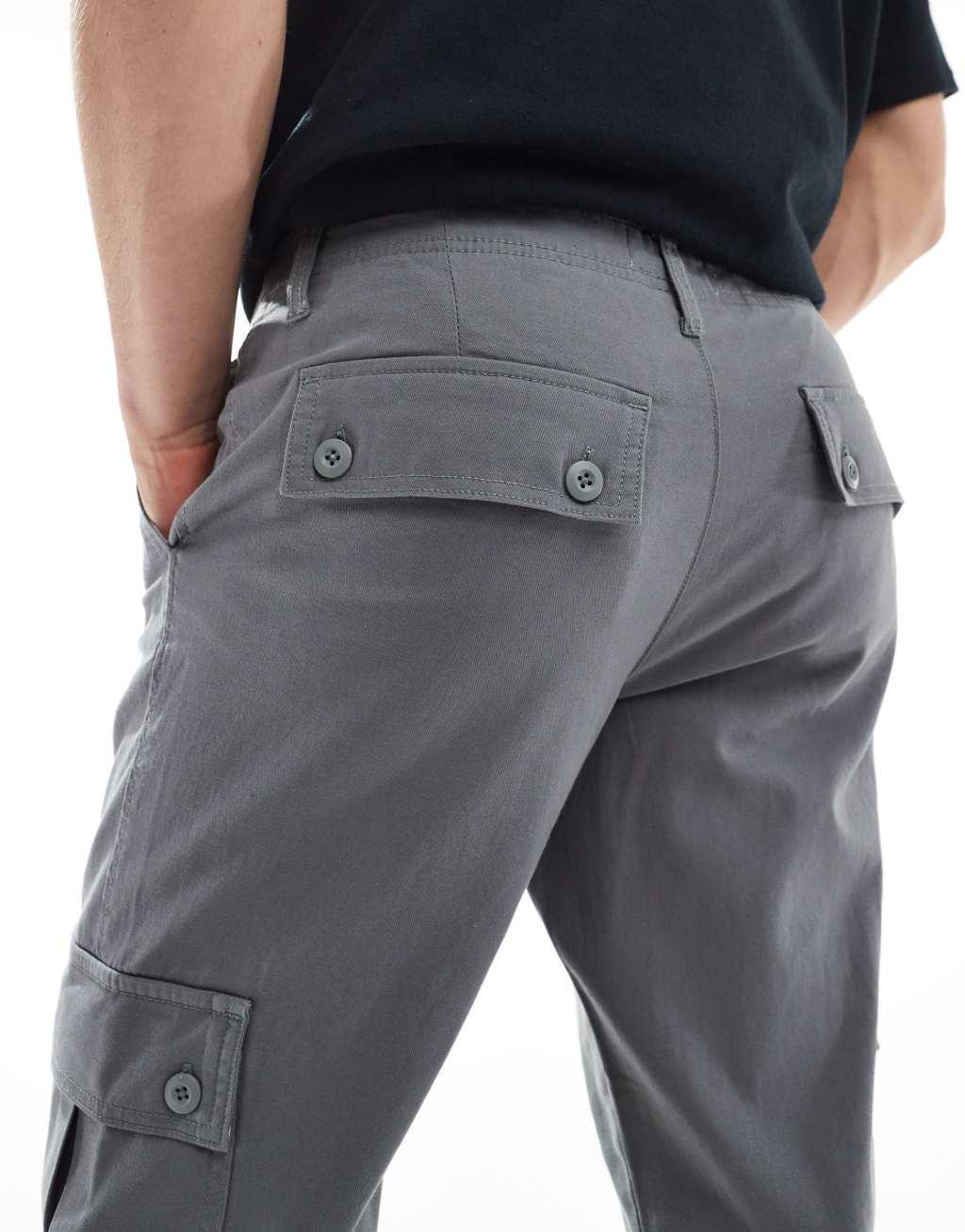 ASOS DESIGN Essential tapered cargo pants in gray Product Image