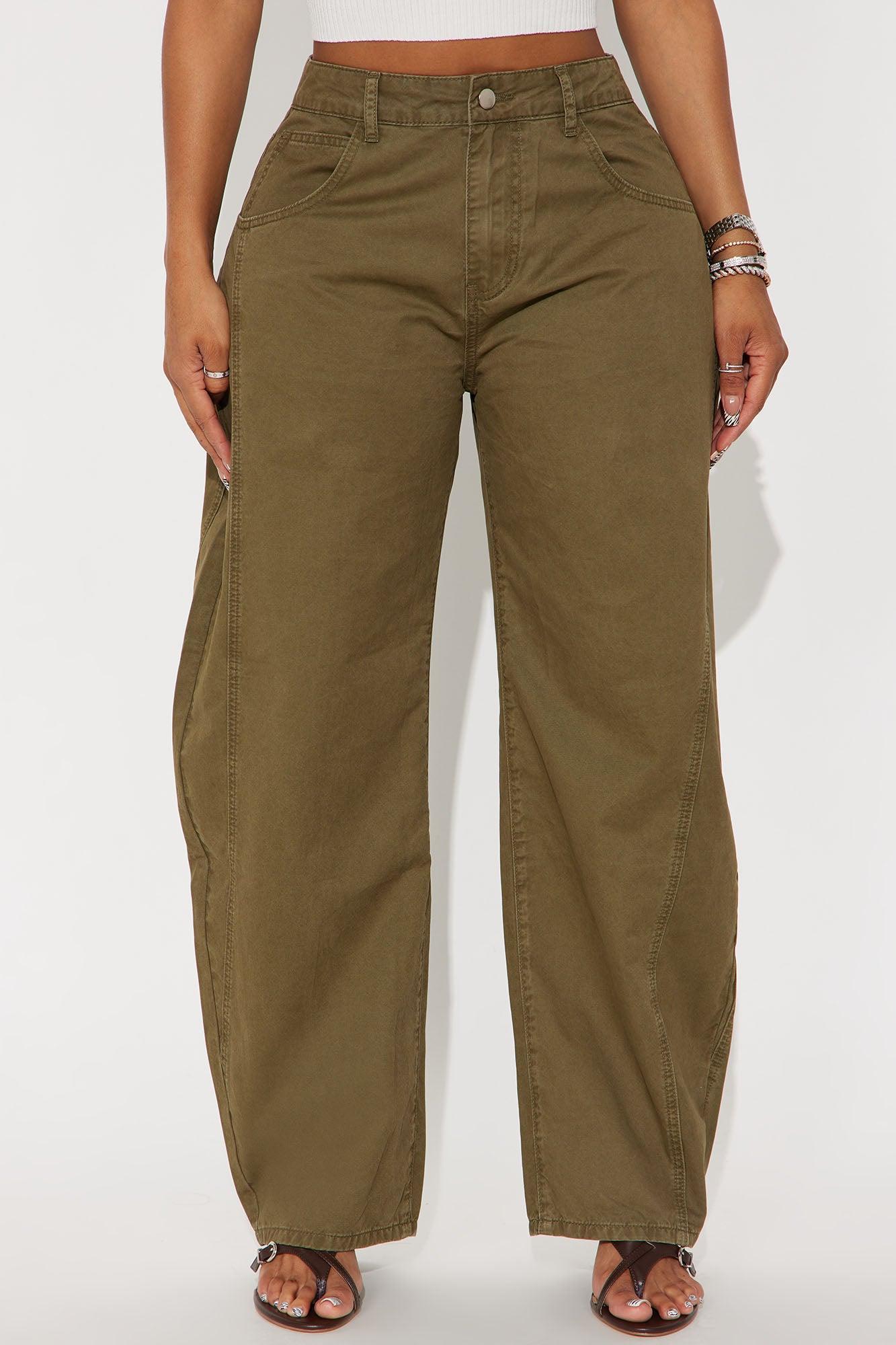 Harlow Barrel Leg Trouser Pant - Olive Female Product Image
