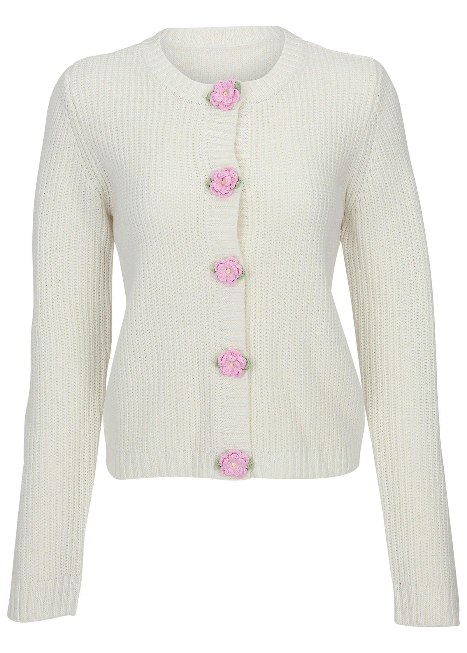 Rose Button Cardigan - Off White Product Image