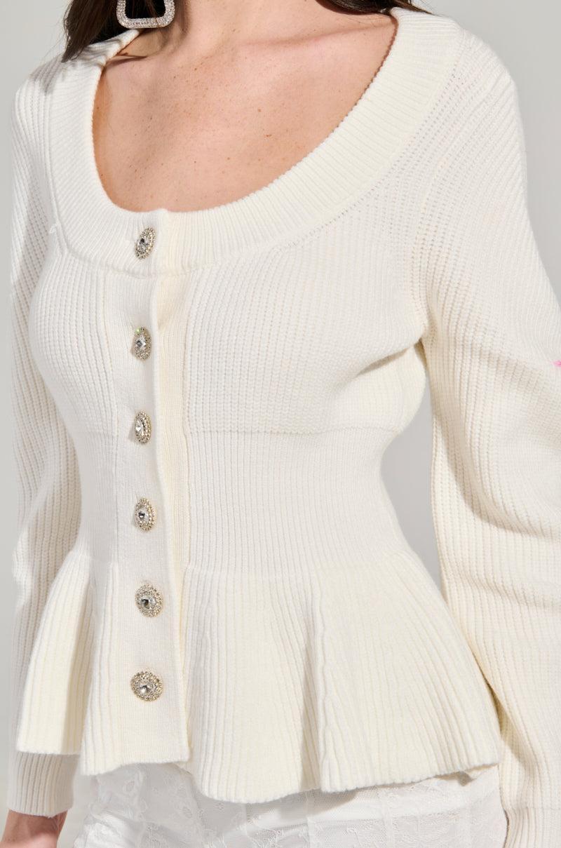 WORTH A MILLION PEPLUM SWEATER IN WHITE Product Image