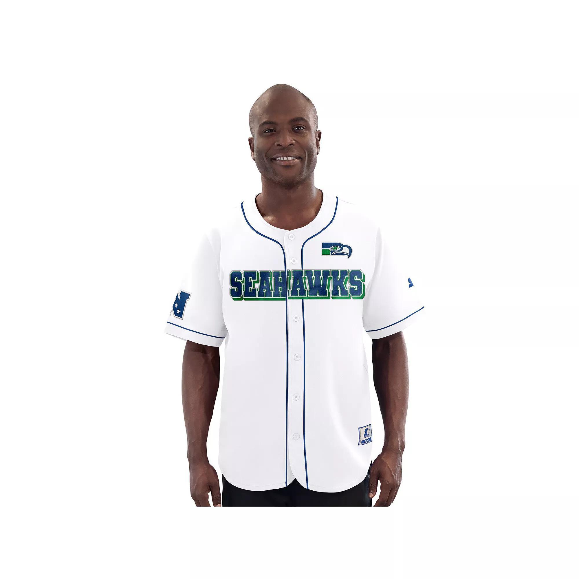 Men's Starter White Seattle Seahawks Relay Vintage Full-Button Baseball Jersey,  Product Image