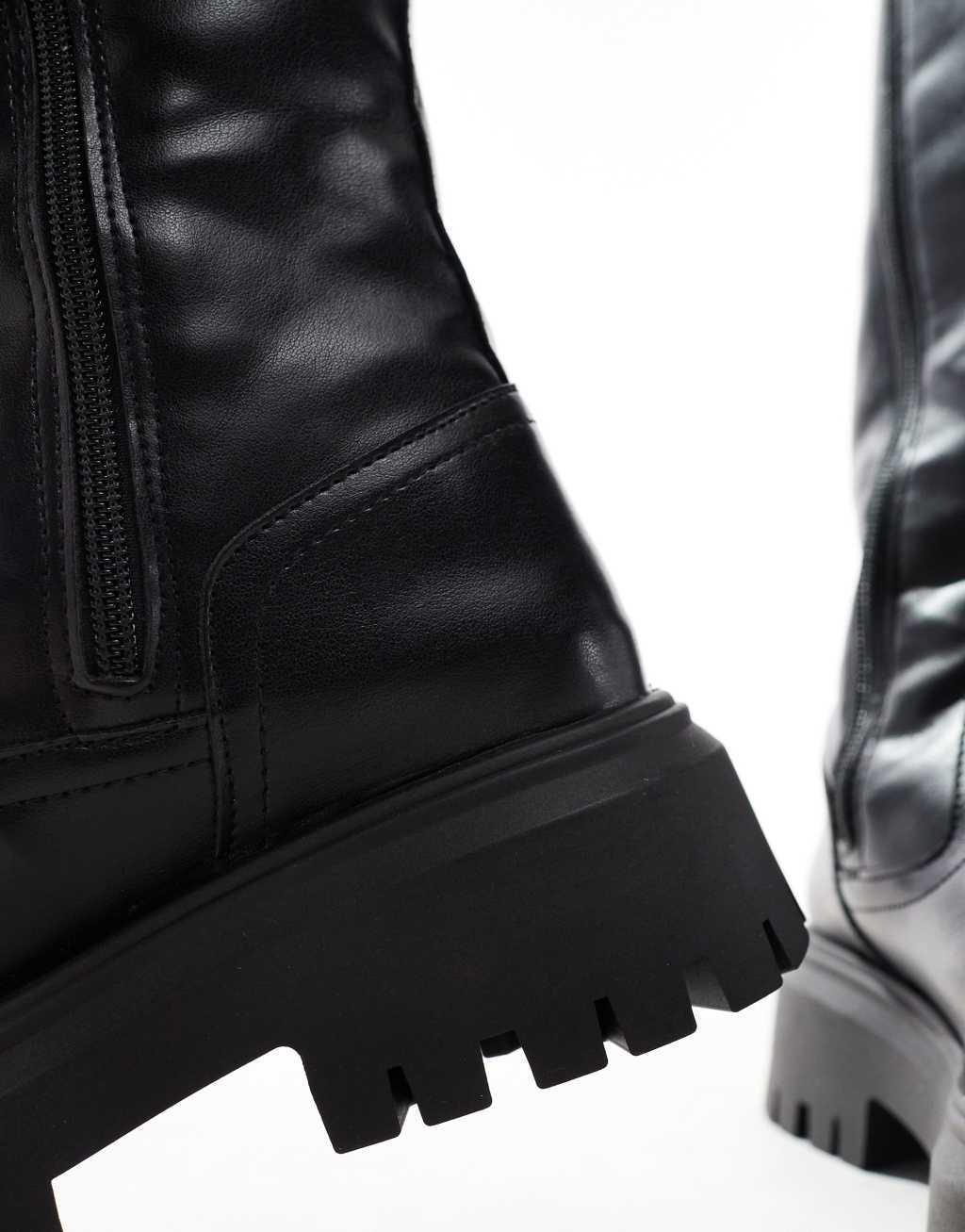 ASOS DESIGN Corey chunky flat knee boots in black Product Image