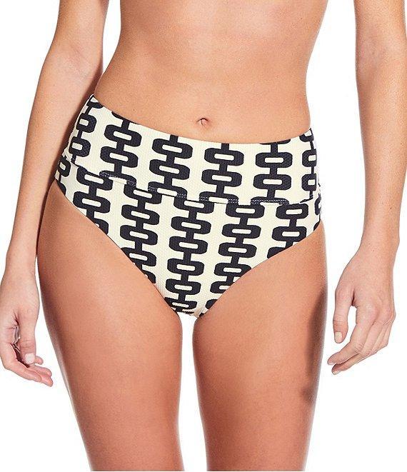 Gianni Bini Retro Fille Textured Pique WIde Band High Waisted Swim Bottom Product Image