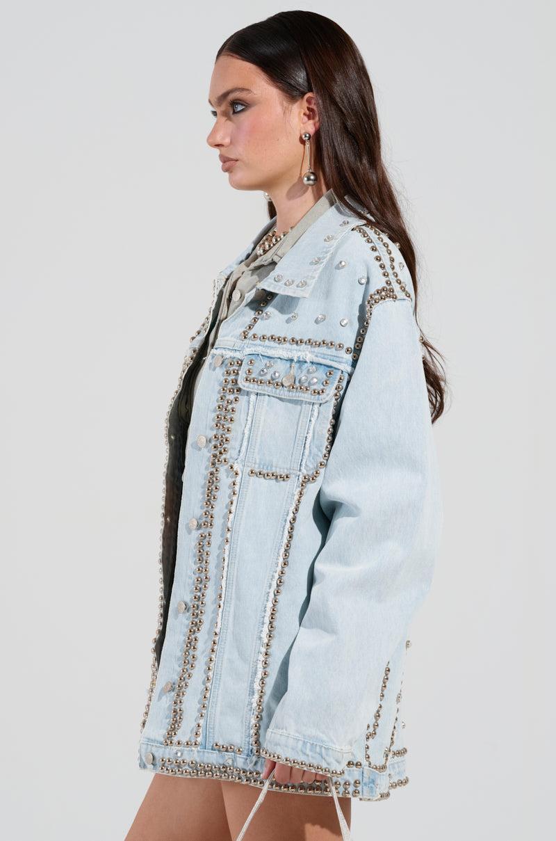 GAME TIME EMBELLISHED LONGLINE DENIM JACKET Product Image