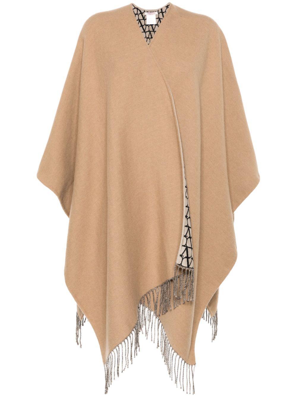 VALENTINO Fringed Wool, Silk And Cashmere-blend Poncho In Black Product Image