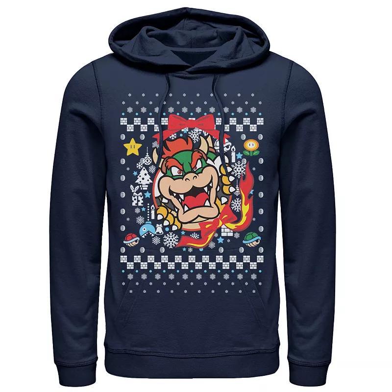 Men's Nintendo Super Mario Bowser Classic Ugly Christmas Graphic Hoodie, Size: XXL, Blue Product Image