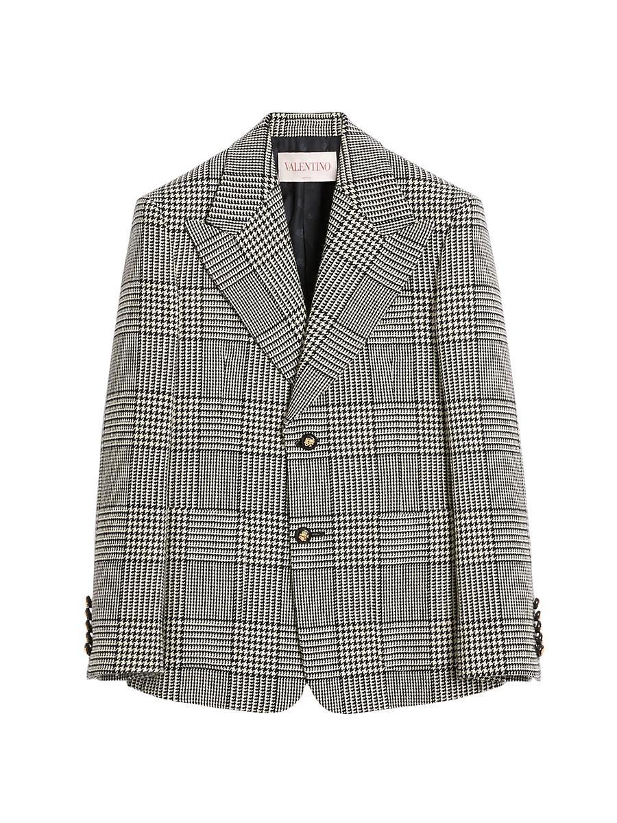 Mens Single-Breasted Wool Jacket with Check Pattern on Houndstooth Product Image