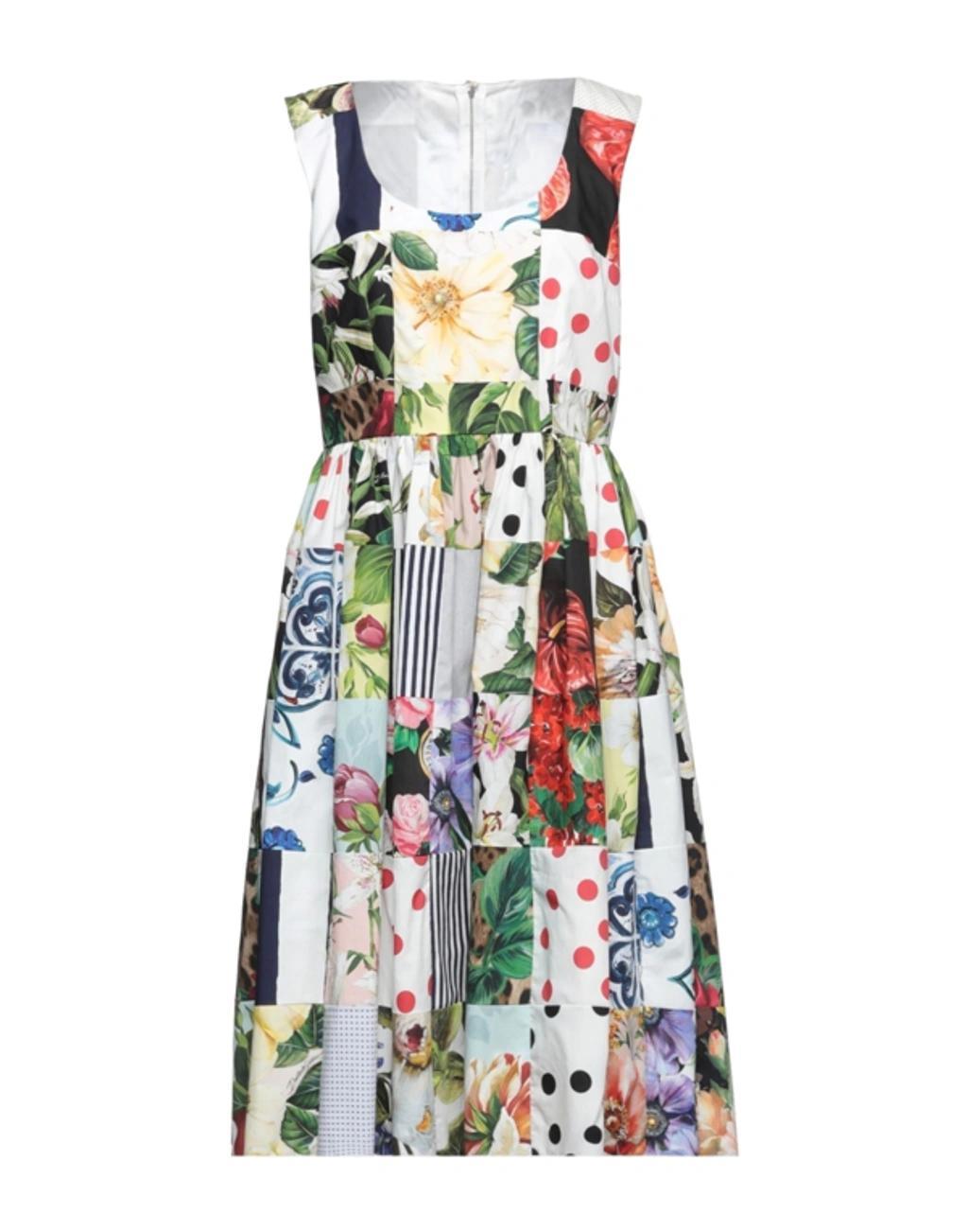 DOLCE & GABBANA Shirred Patchwork-effect Printed Cotton-poplin Midi Dress In Multicolour Product Image