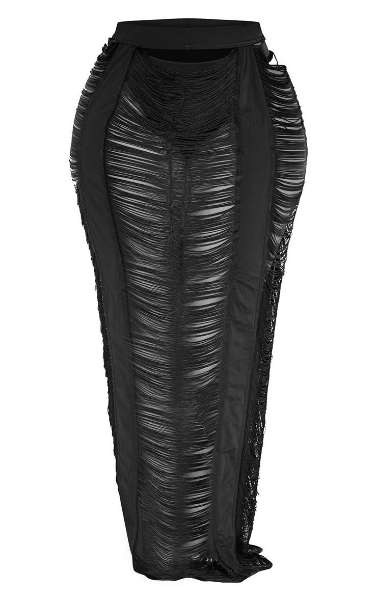 Plus Black Fringed Maxi Skirt Product Image