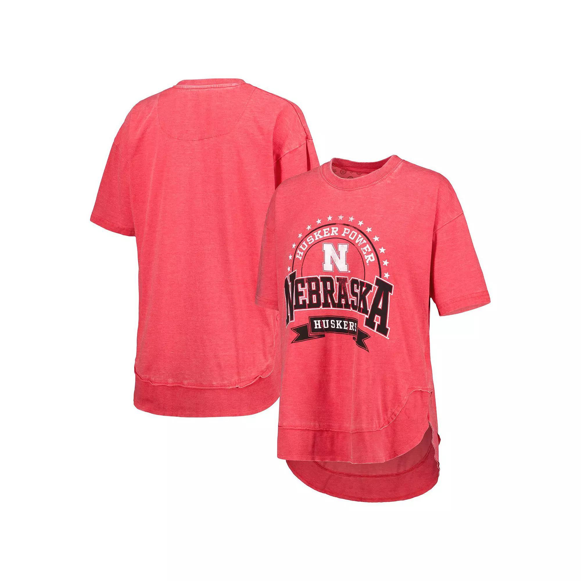 Women's Pressbox Scarlet Nebraska Huskers Vintage Wash Poncho Captain T-Shirt, Size: Small, Red Product Image