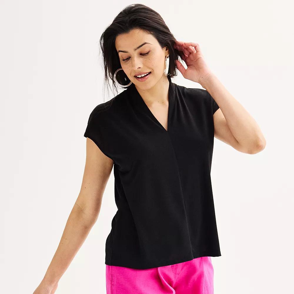 Petite Nine West Dolman Sleeve V-Neck Top, Women's, Size: Small Petite, Mineral Black Product Image