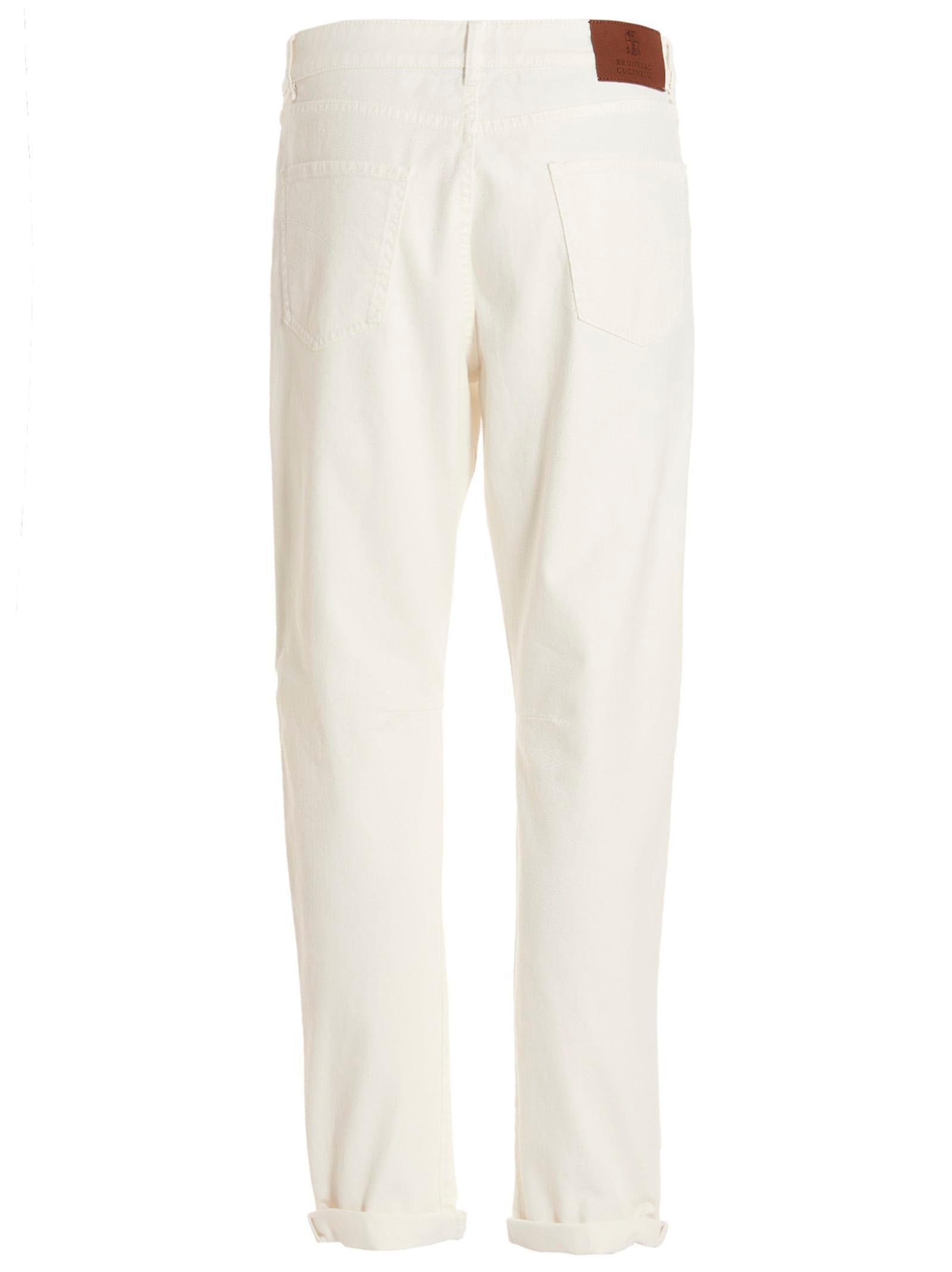 BRUNELLO CUCINELLI Lightweight Dyed Denim Trousers In Beige Product Image