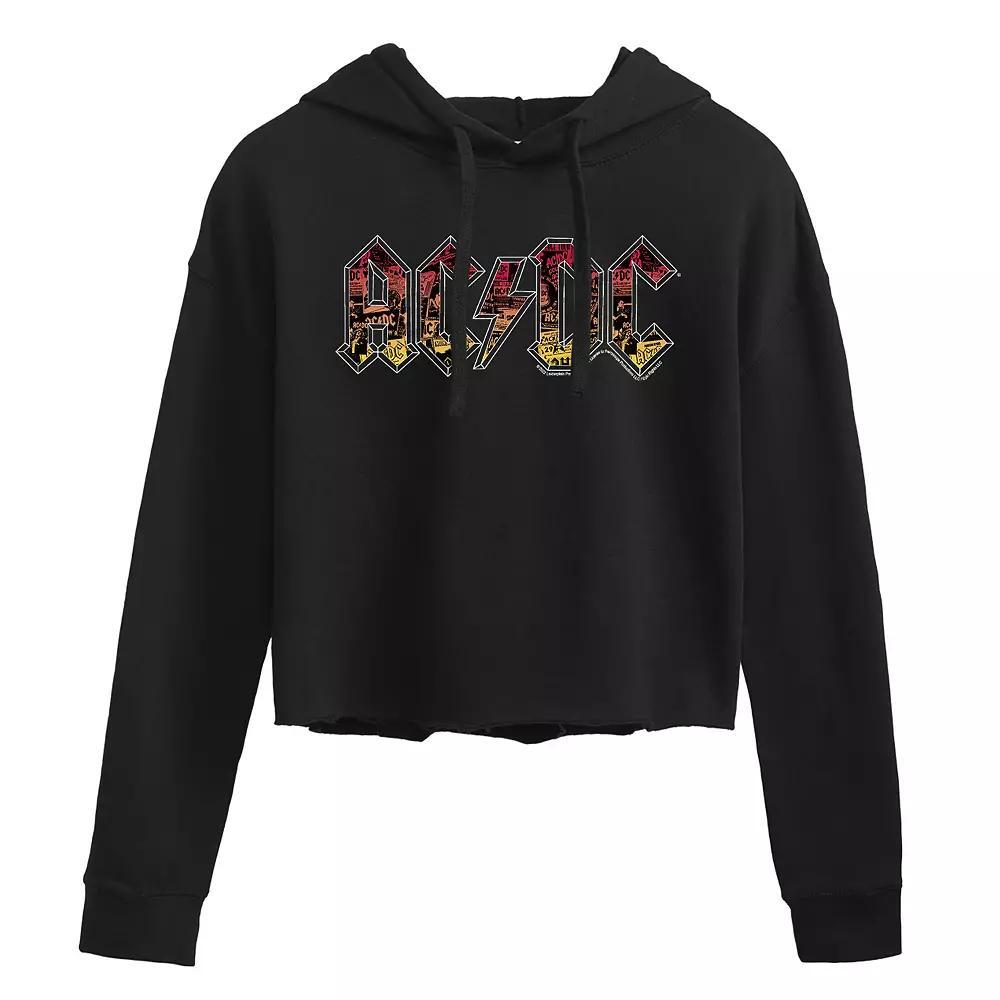 Juniors' AC/DC Logo Montage Cropped Graphic Hoodie, Girl's,  Product Image