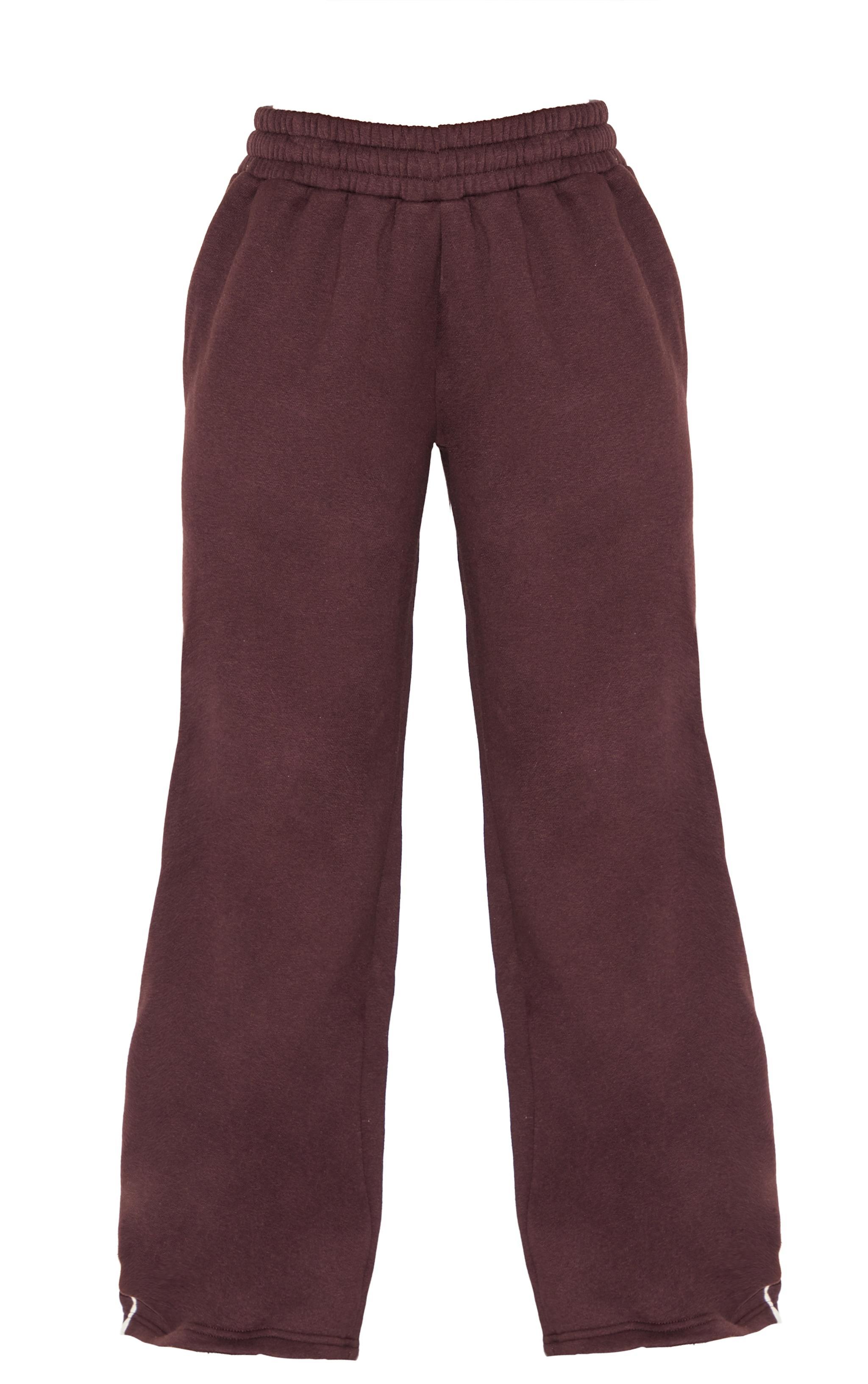 Petite Chocolate Wide Leg Stripe Detail Sweatpants Product Image