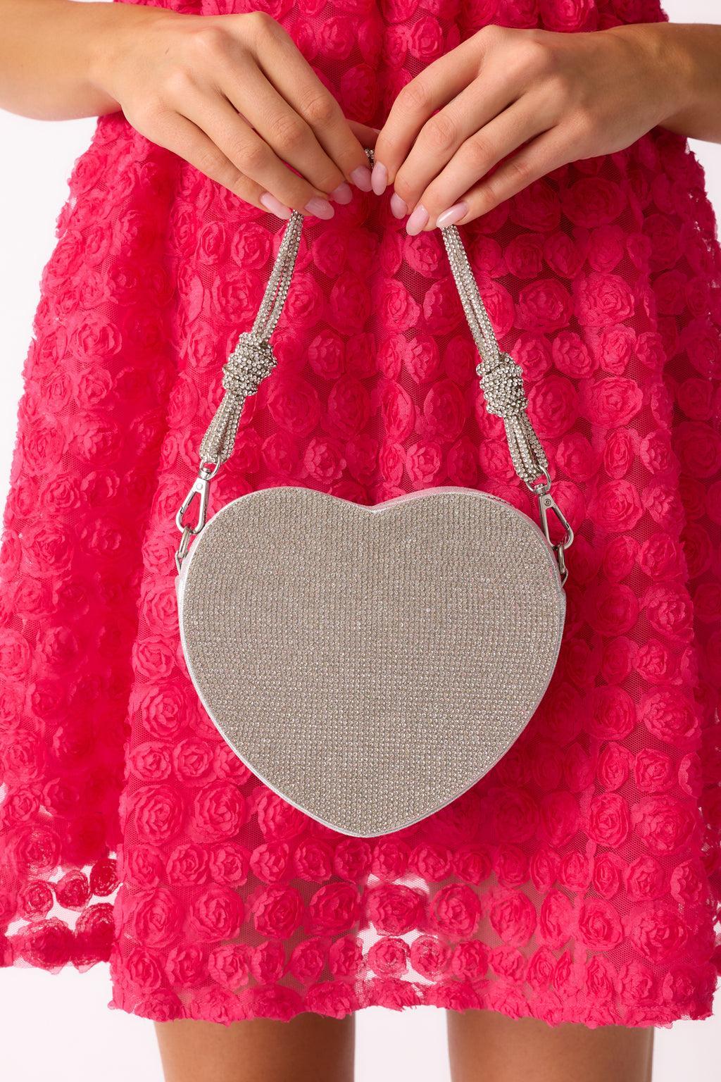 Shining Lights Silver Rhinestone Heart Handbag Product Image