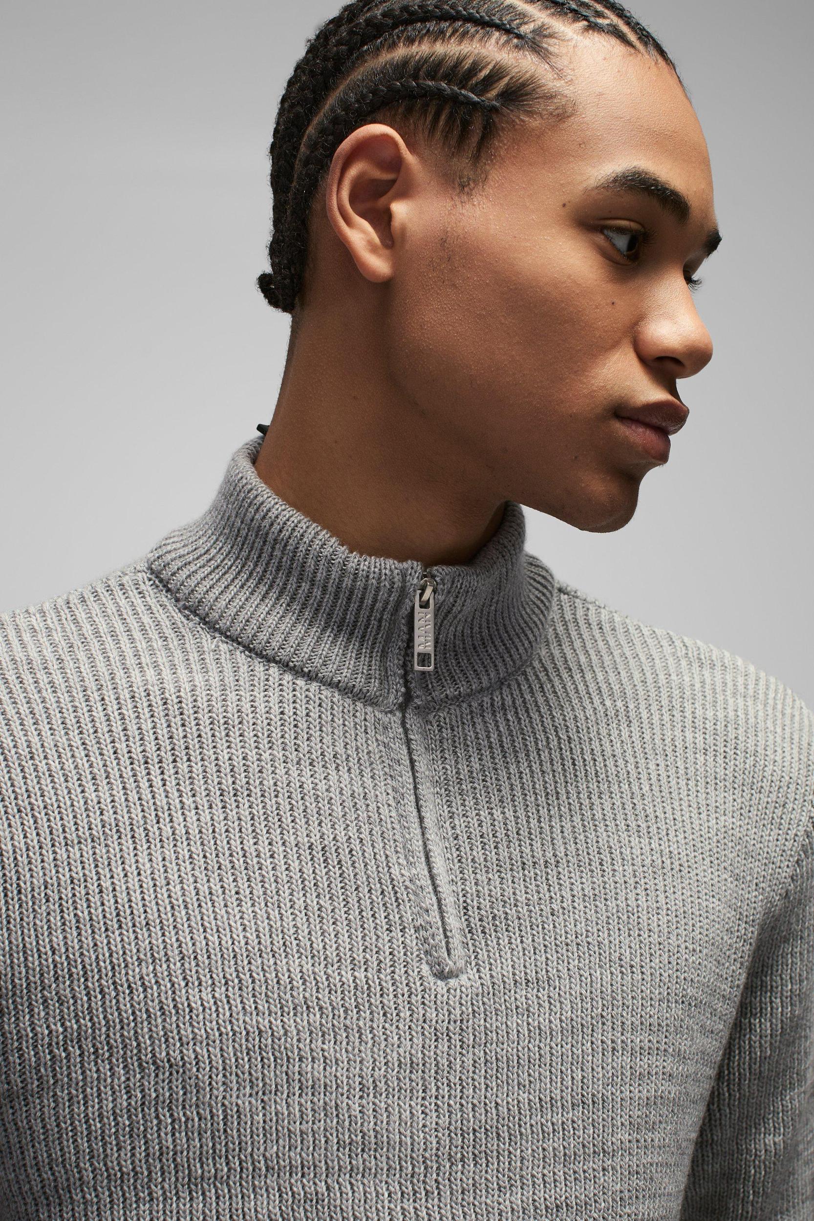 Regular Ribbed Stand Up Collar Knitted Sweater | boohooMAN USA Product Image