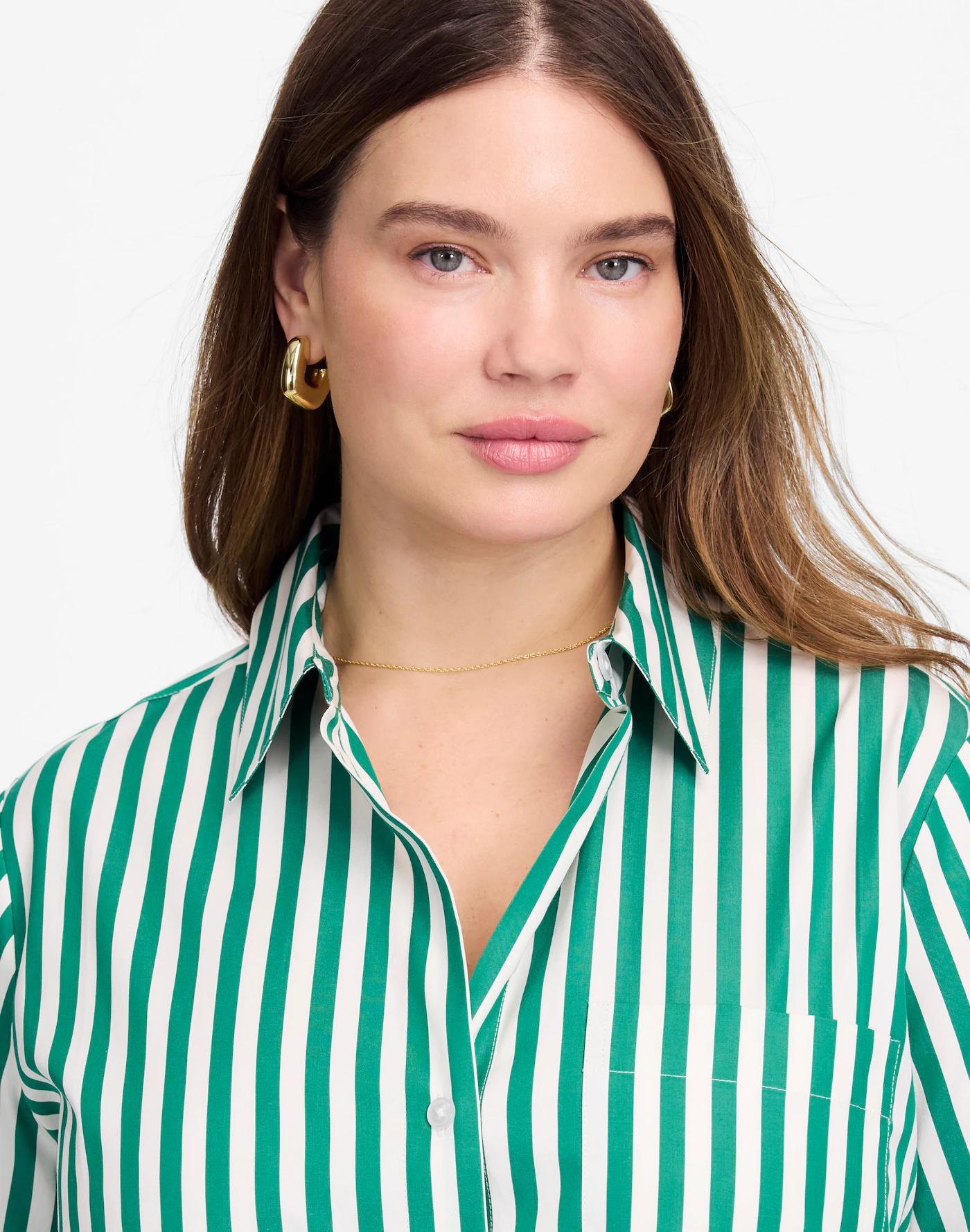 Poplin Easy Y-Neck Button-Up Shirt Product Image