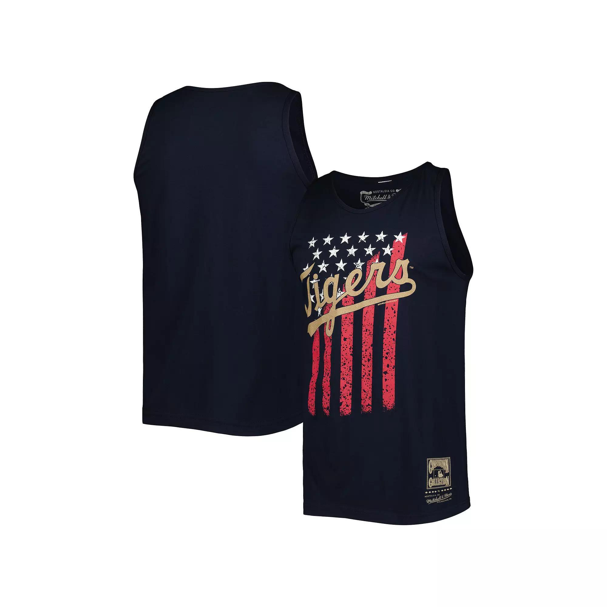 Men's Mitchell & Ness Navy Detroit Tigers Cooperstown Collection Stars and Stripes Tank Top,  Product Image