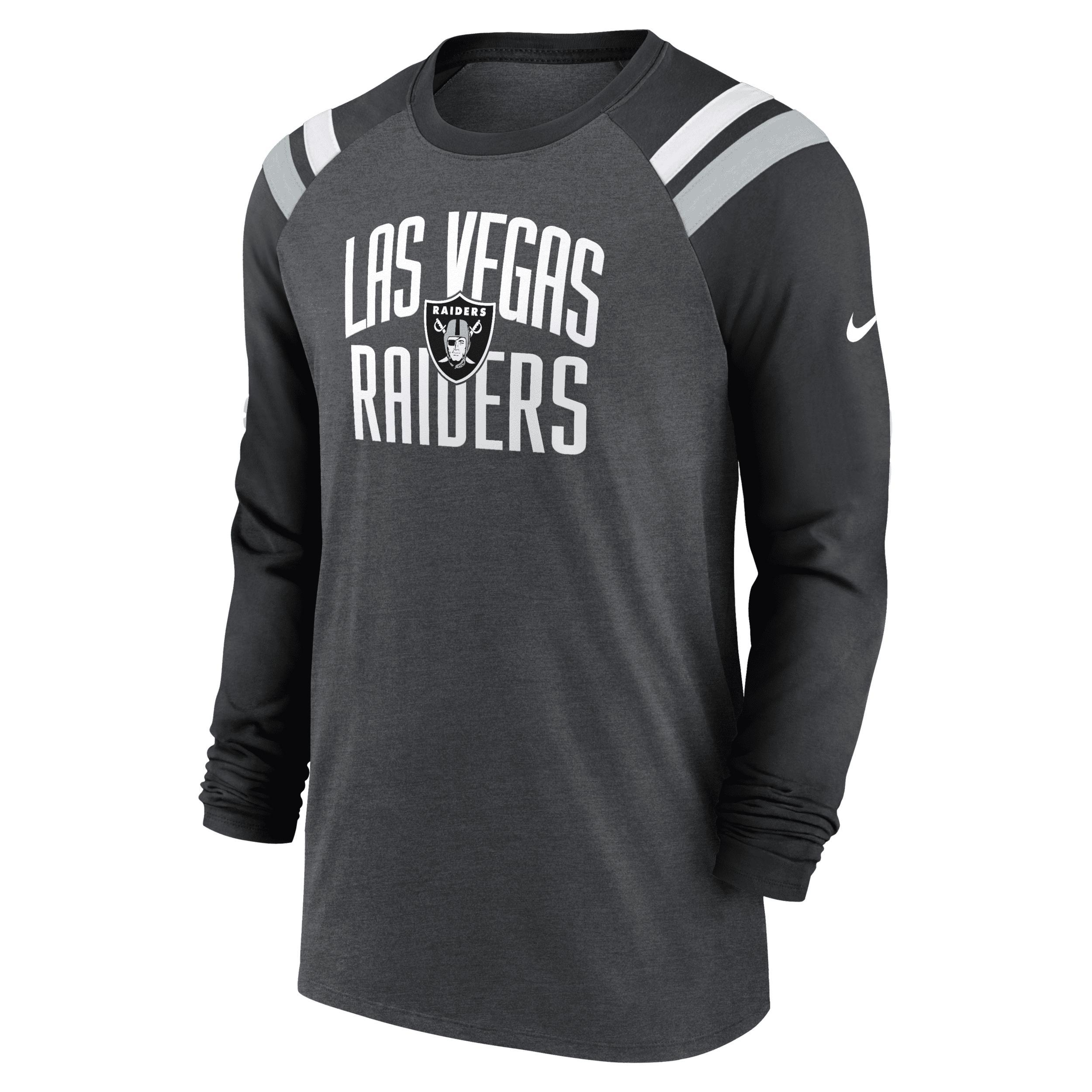 Mens Nike Heathered Charcoal/Black Las Vegas Raiders Tri-Blend Raglan Athletic Long Sleeve Fashion T-Shirt Product Image