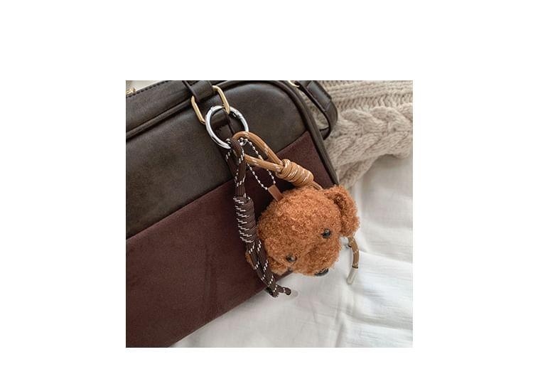 Plain Faux Suede Panel Bowler Bag / Bag Charm / Set Product Image