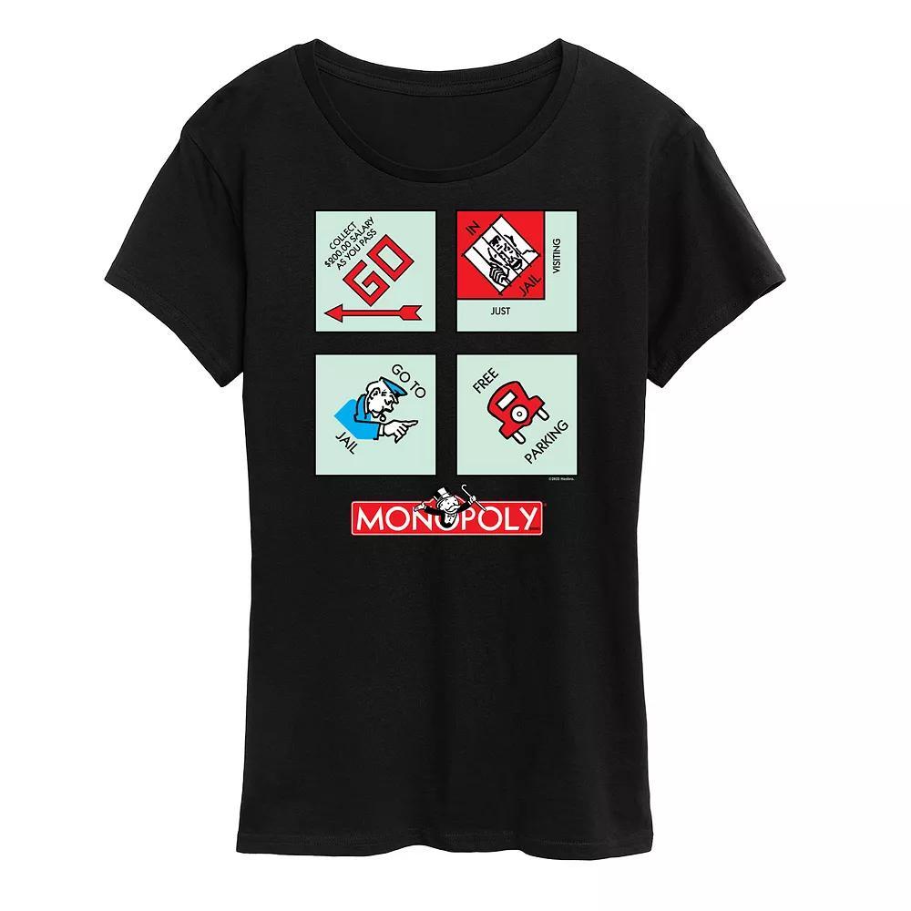 Women's Monopoly Corner Squares Graphic Tee by Hasbro, Size: Large, Black Product Image