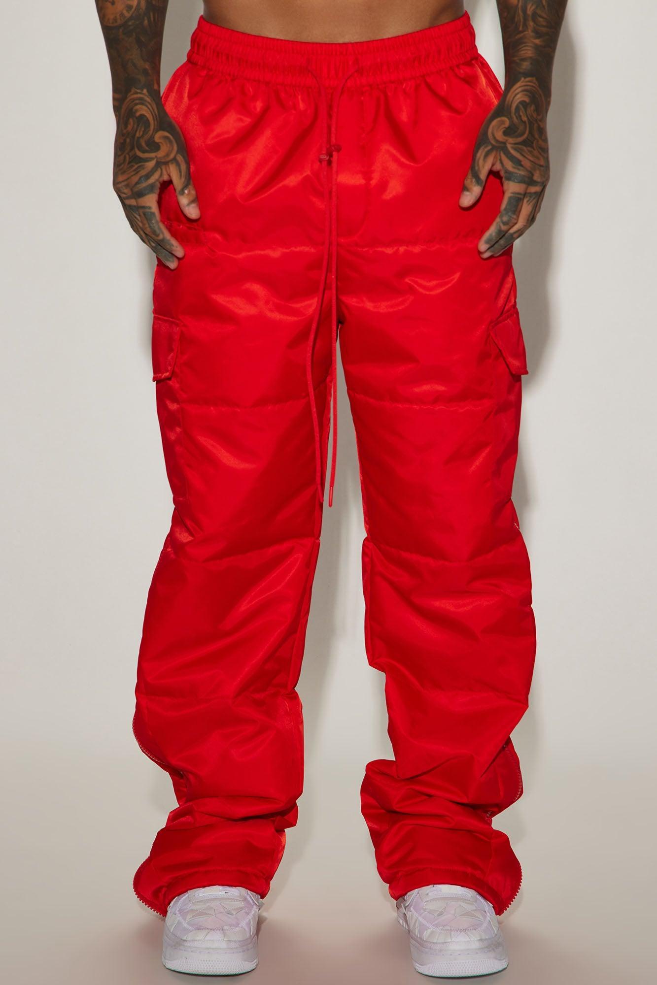 Ride With Me Baggy Padded Nylon Pants - Red Product Image