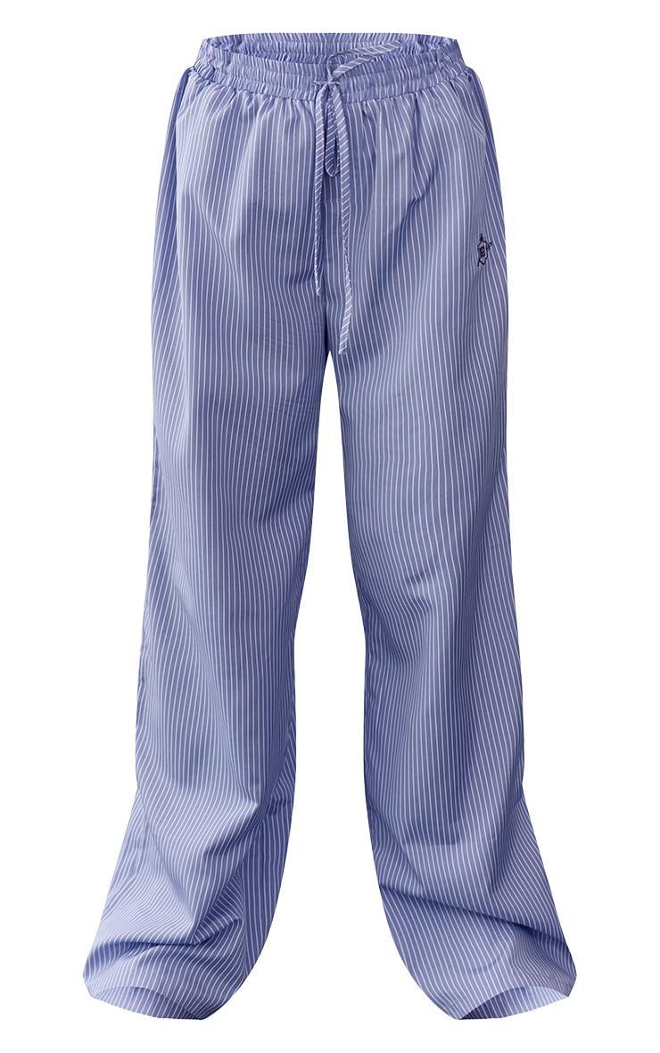 Blue Embroidered Drawstring Stripe Pant Product Image
