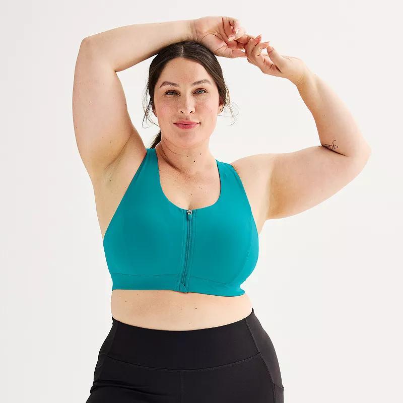 Plus Size Tek Gear Ultrastretch Medium Support Zip Front Sports Bra, Womens Keilani Blue Product Image