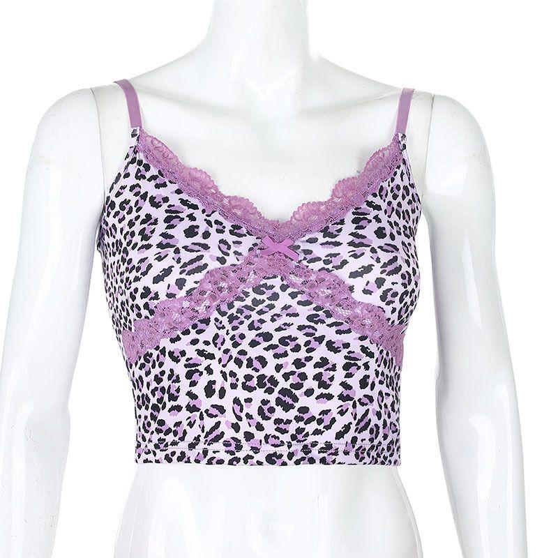 Leopard Print Lace Trim Cropped Camisole Top Product Image