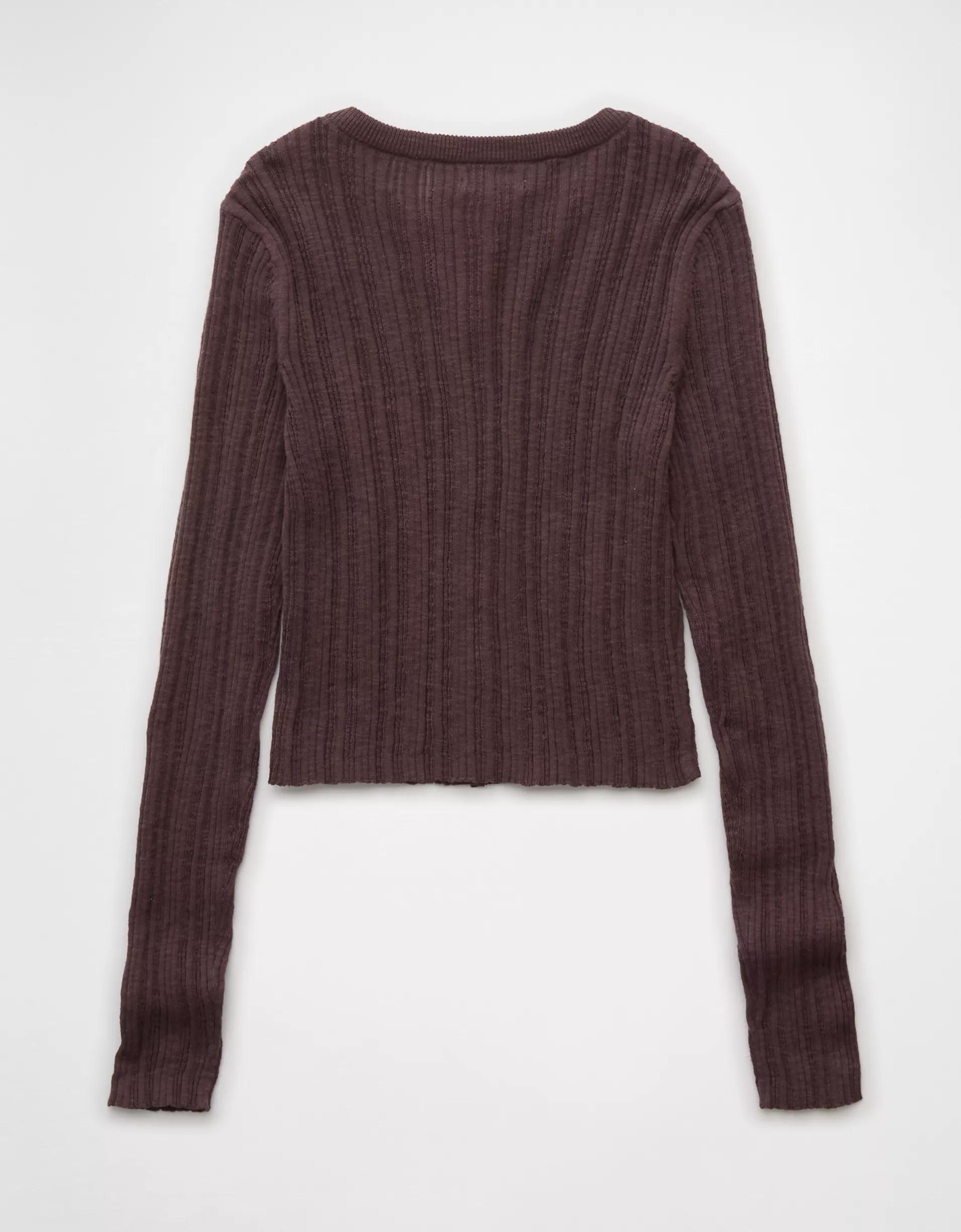 AE Ribbed Crew Neck Cardigan Product Image