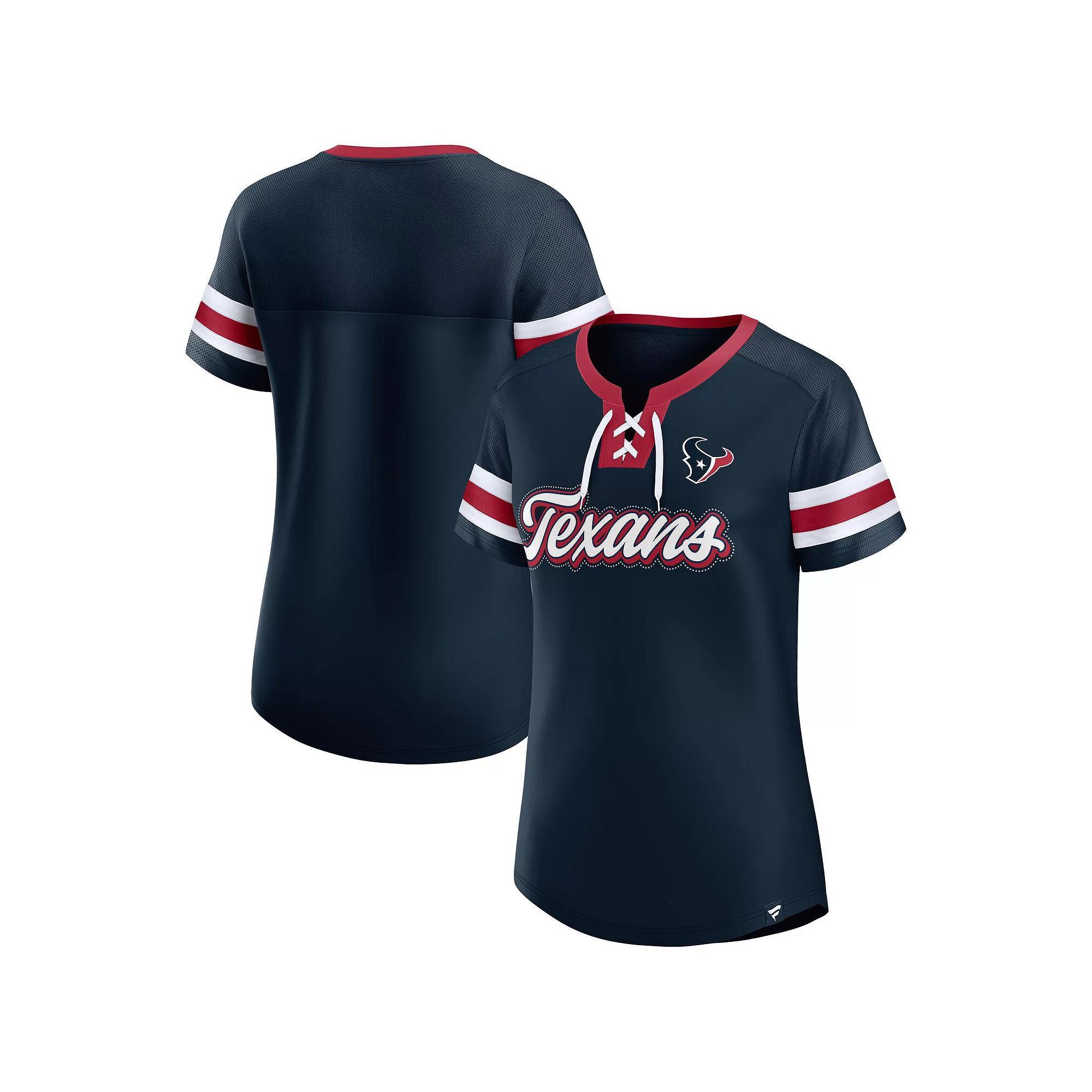 Women's Fanatics Branded Navy Houston Texans Original State Lace-Up T-Shirt,  Product Image