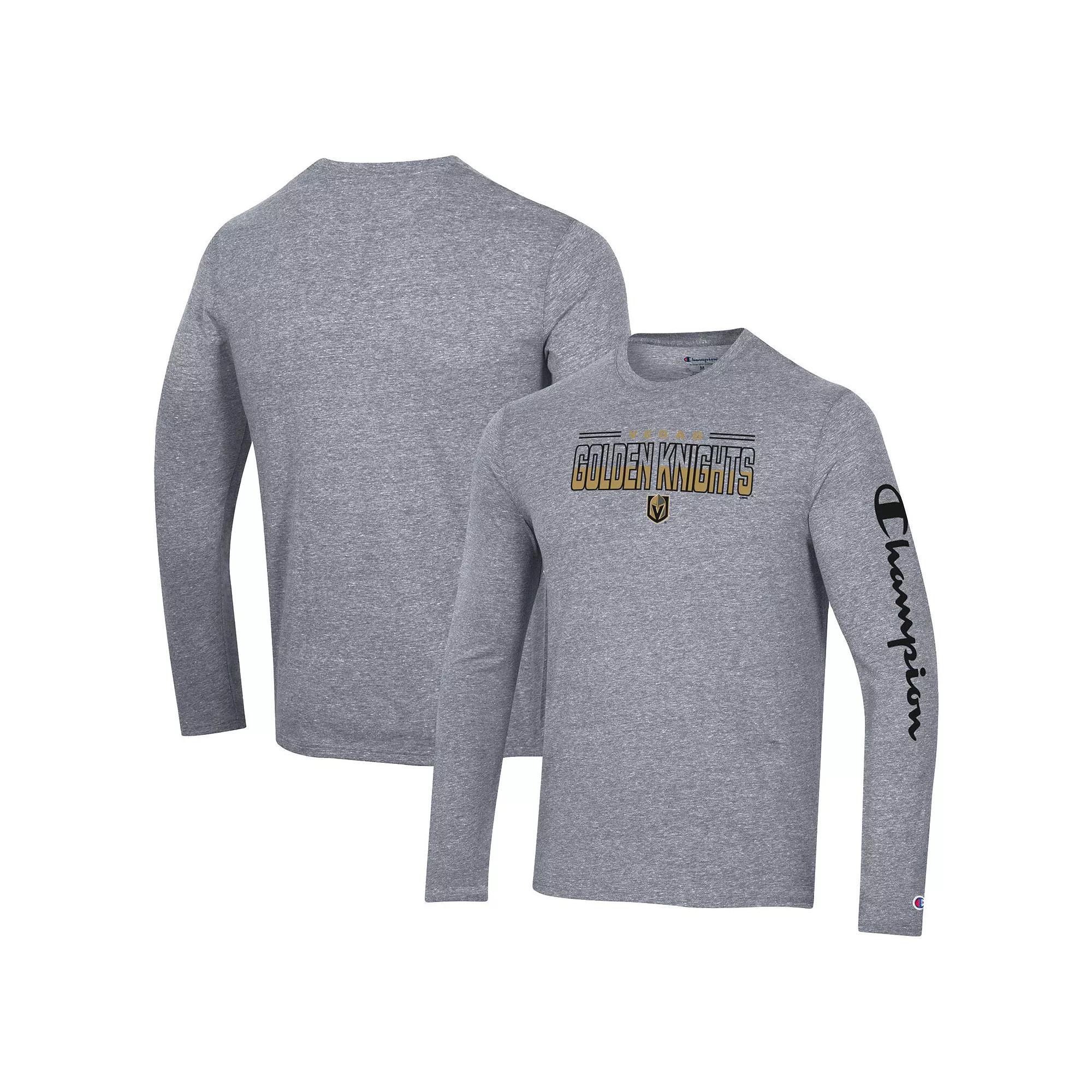 Men's Champion Heather Gray Vegas Golden Knights Tri-Blend Long Sleeve T-Shirt,  Product Image