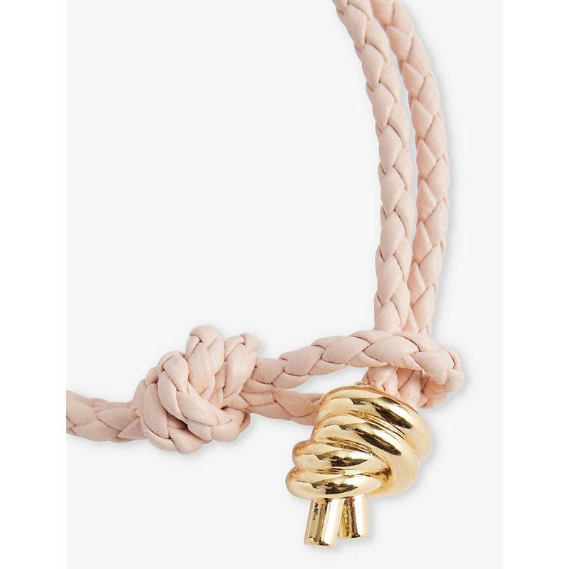 BOTTEGA VENETA Womens Chain-knot 18ct Yellow Gold-plated Sterling-silver Braided Leather Bracelet Cameo Product Image