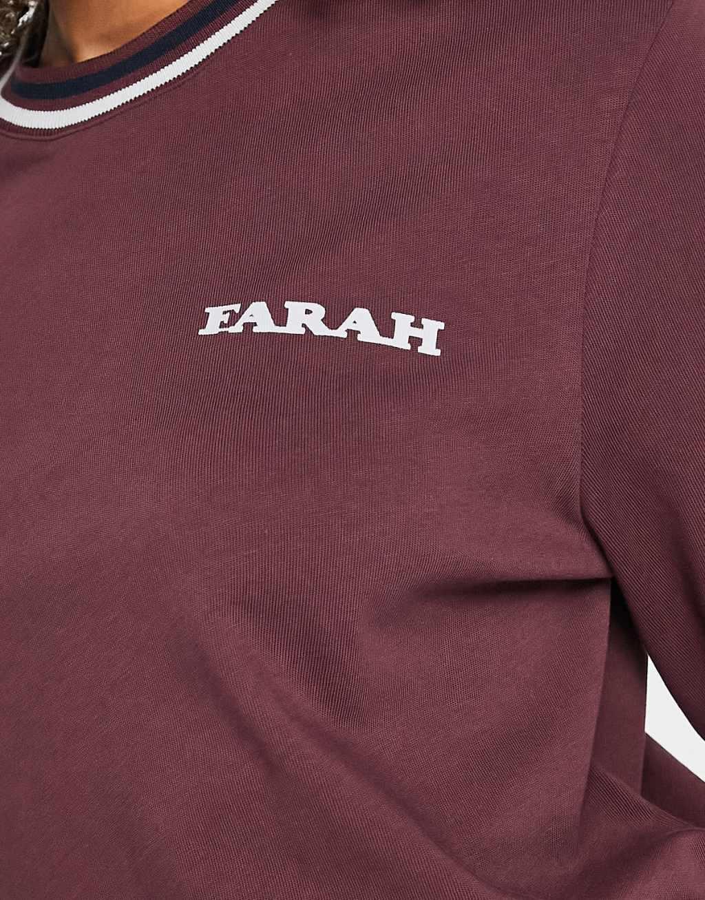 Farah Colorado tipped cotton boyfriend fit long sleeve top in dark red Product Image