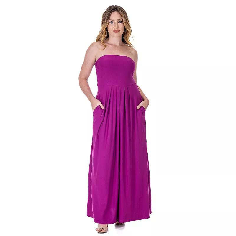Women's 24Seven Comfort Apparel Pleated A Line Strapless Maxi Dress With Pockets,  Product Image